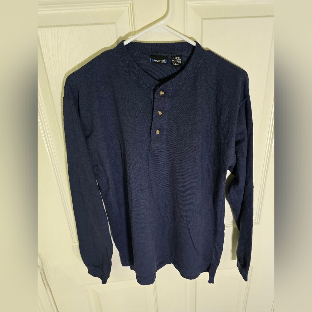 Architect Mens Blue Long Sleeve 3 Button Top Large - Picture 9 of 9